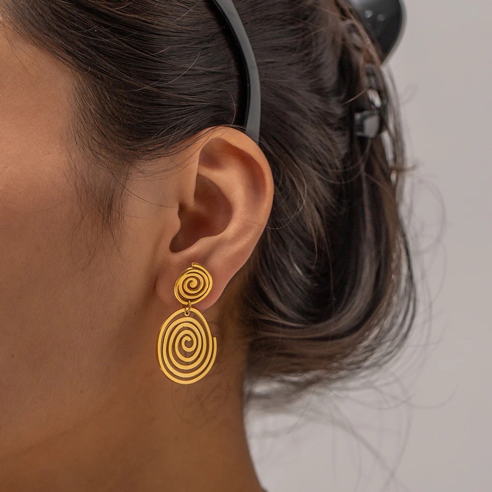 18K Gold Plated Swirl Earrings*Drop Earrings*Spiral Earrings*Waterproof Jewelry